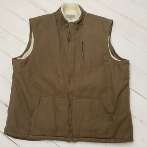 Lightweight Canvas Brown Sherpa Fur Lined Vest Men's Size XXL Workwear Outdoor